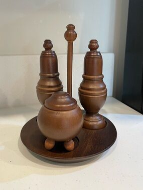 MCM Giftcraft Turned Wood Condiment Set, 6”
